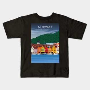 Norway Bergen Vintage Minimal Retro Travel Poster Kids T-Shirt